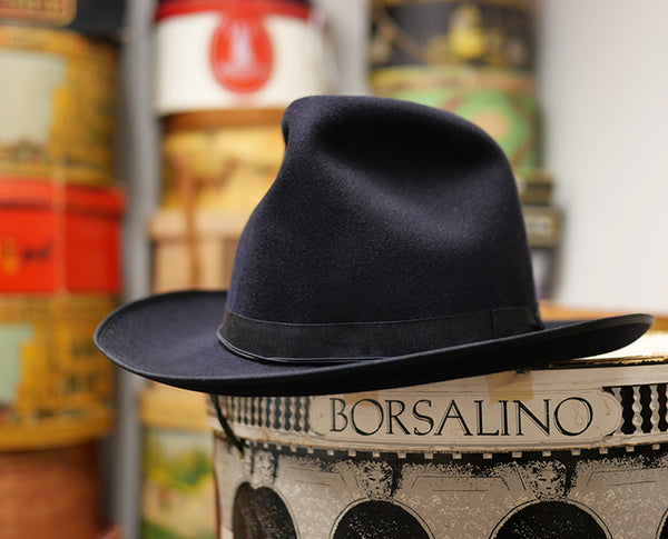 【ボルサリーノ】1950's Borsalino アレックス・ミッドナイトブルー (57.8cm) ヴィンテージフェドラハット 帽子 ジョニーデップ