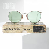 1950〜60年代ヴィンテージ American Optical フルヴュー セーフティー メタルラウンド シルバーフレーム グリーンカロバーレンズ 48/23 USA製
