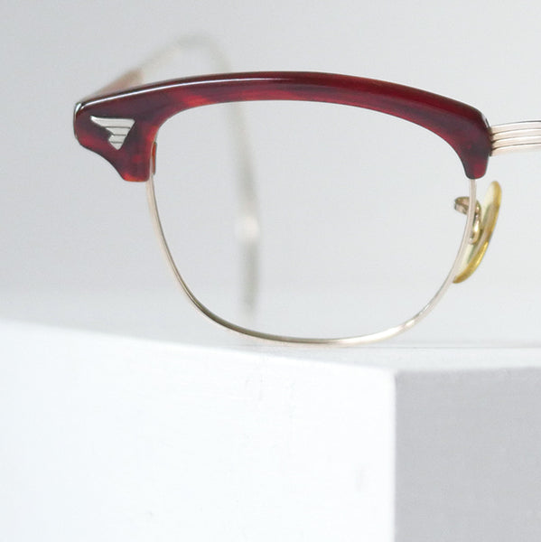 American Optical Sirmont 1950年代 ヴィンテージ眼鏡 アンバーカラー 12KGFブローフレーム