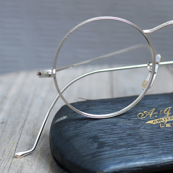 1920年代 COC コンチネンタル 1/10 12KGF ホワイトゴールド ラウンド眼鏡 ワンド アンティークメガネ