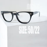 Pathway ホーンリム型ヴィンテージ眼鏡。ブラックカラーの50/22フレーム、1960年代製デッドストック。アメリカ製ウェリントンスタイル