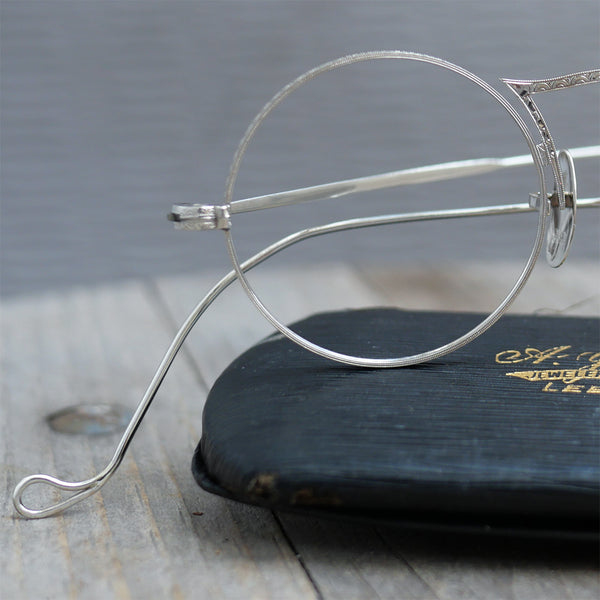 1920年代 12kgf 10k 金張り 純金アンティークフレーム American Optical AO TIVOLI チボリ ホワイトゴールド 40/20 ラウンド型メガネ フロント部分