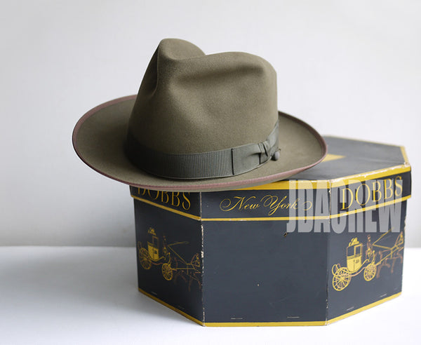 【Dobbs】1950's ドブス・カーキグリーン ヴィンテージフェドラハット 中折れ帽子