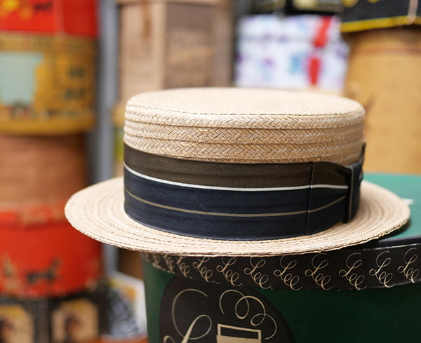 Yeddo カンカン帽の究極 ヴィンテージ アンティーク スイス製 56cm - 帽子